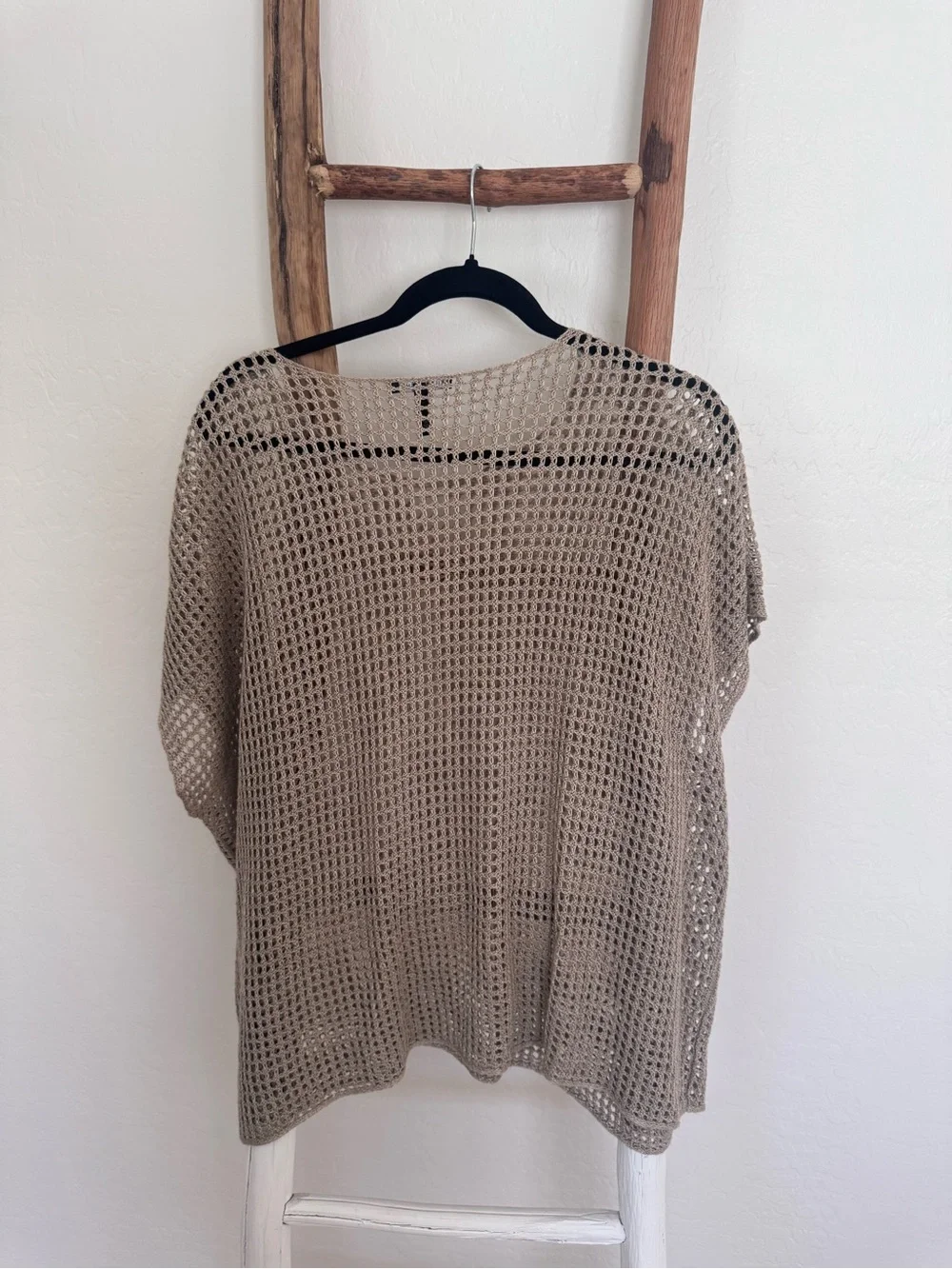 Eileen Fisher Organic Linen Bateau Neck Open Weave Sweater in Taupe - Picture 3 of 6